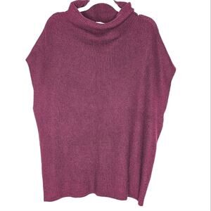 Chico's Oversized Ribbed‎ Viscose Wool Blend Plum Maroon Cowl Neck Tunic Sweater